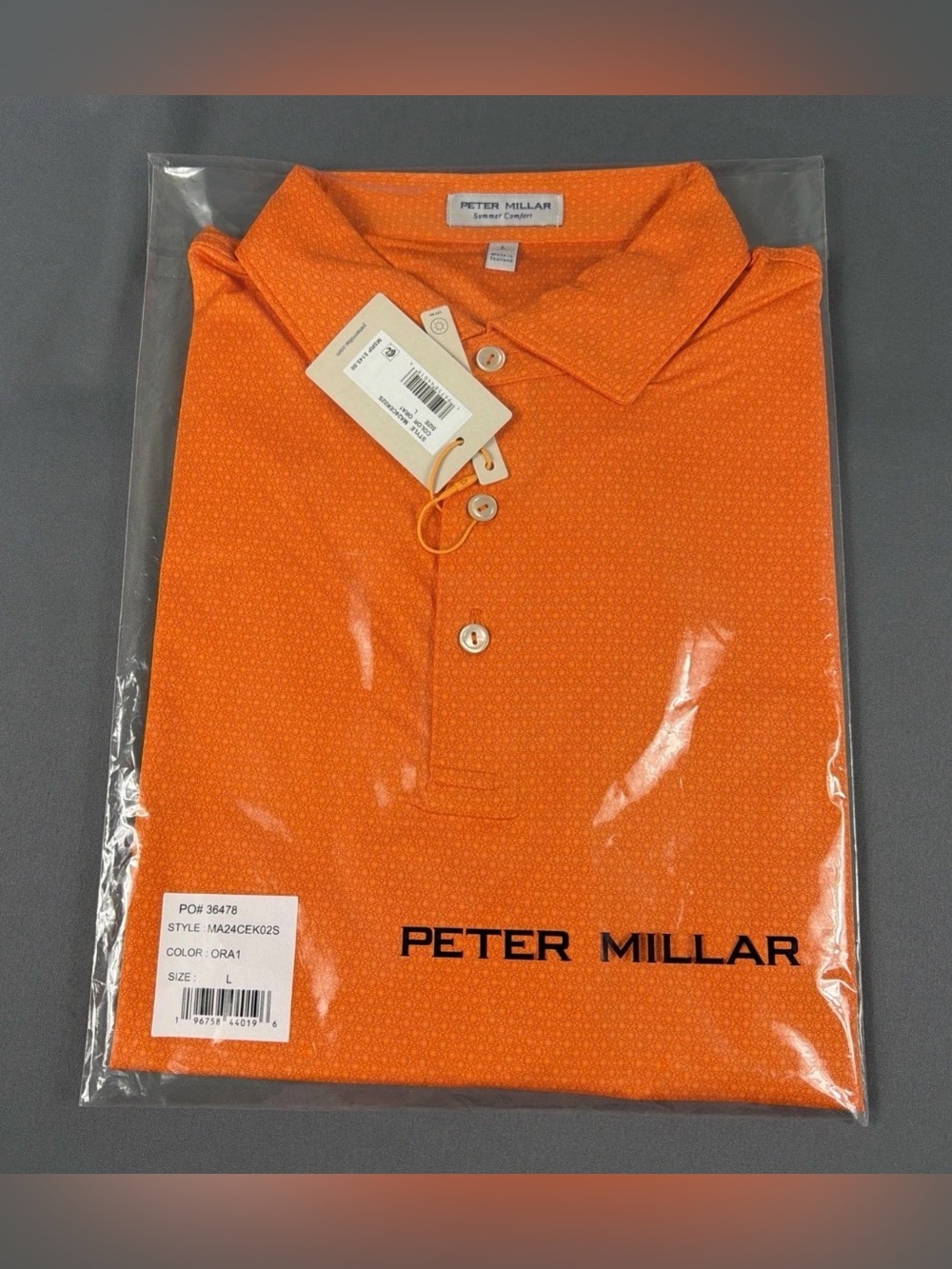 Peter Millar Golf Shirt Polo CS Summer Comfort Printed Large Orange MSRP $145